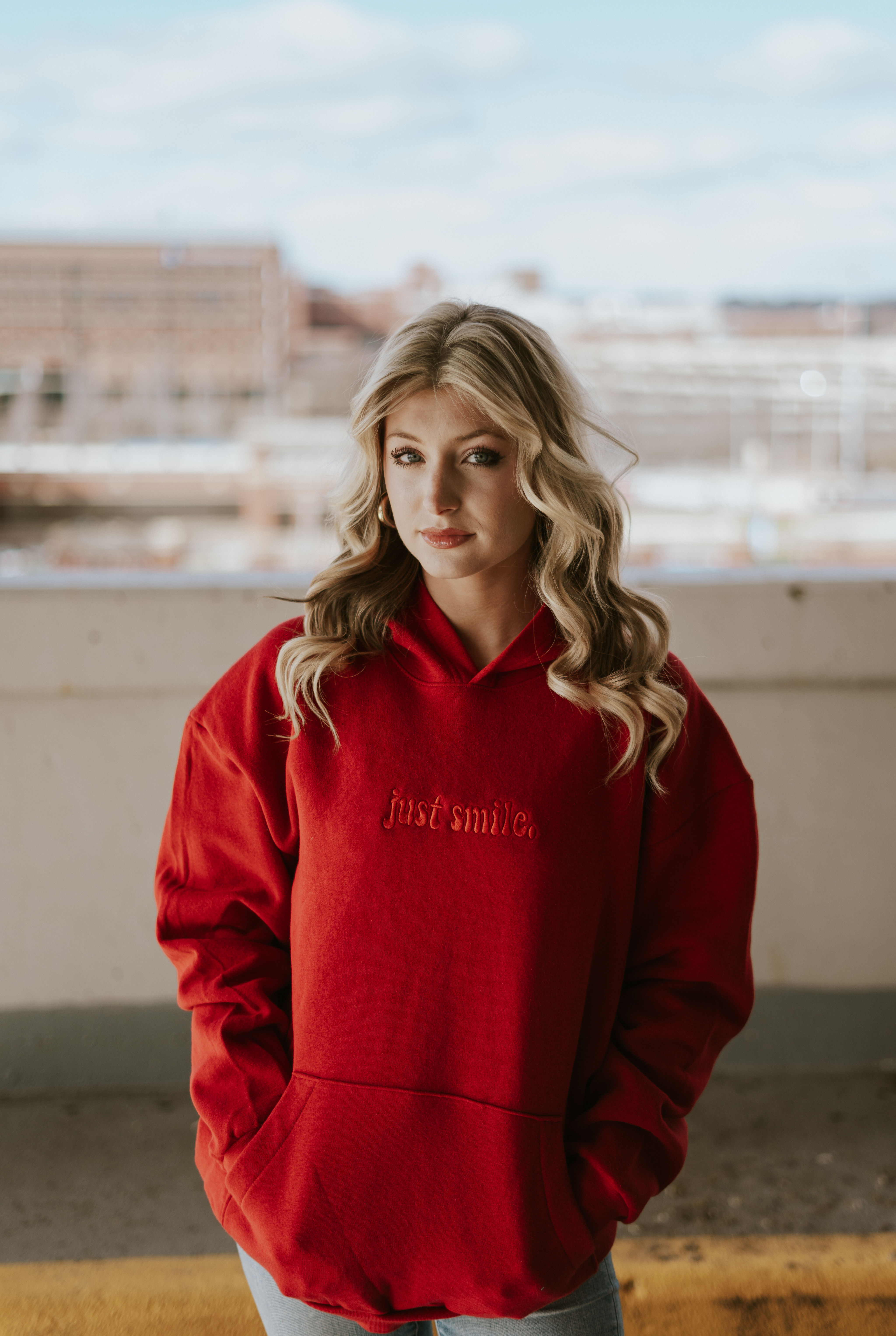 Just Smile Hoodie Red