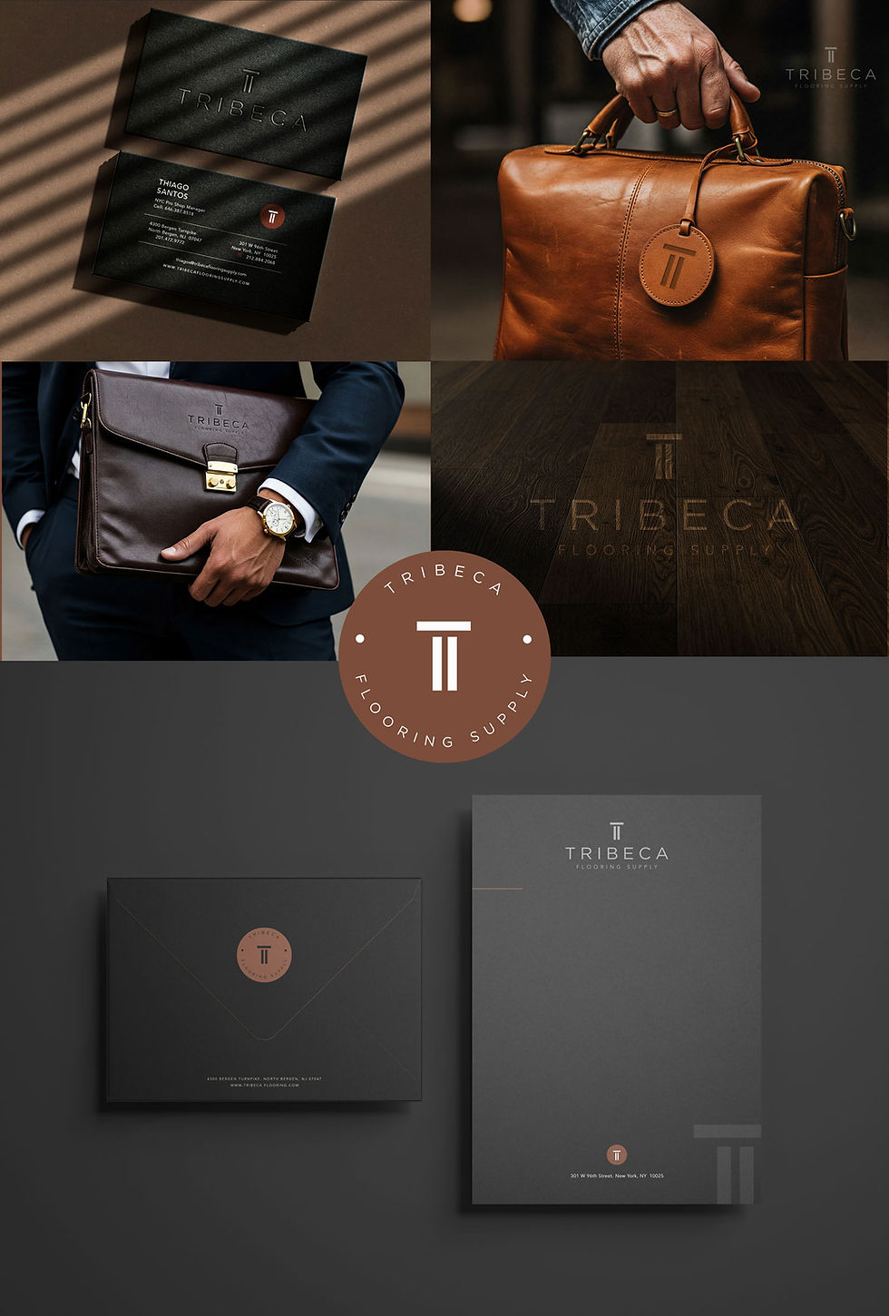 Before and after rebrand logo for Tribeca Flooring Supply targeting interior designers