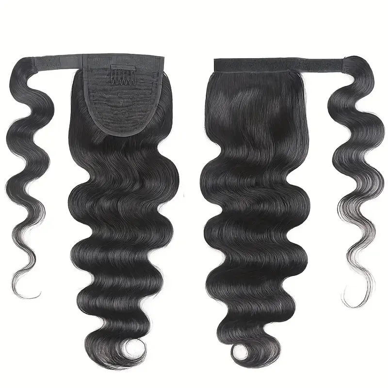 Thumbnail: Natural Black Curly Real Human Hair Ponytail Extension