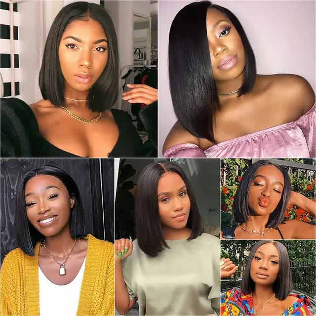 Thumbnail: 8 inch Natural #1B Straight Lace Front Bob Wig