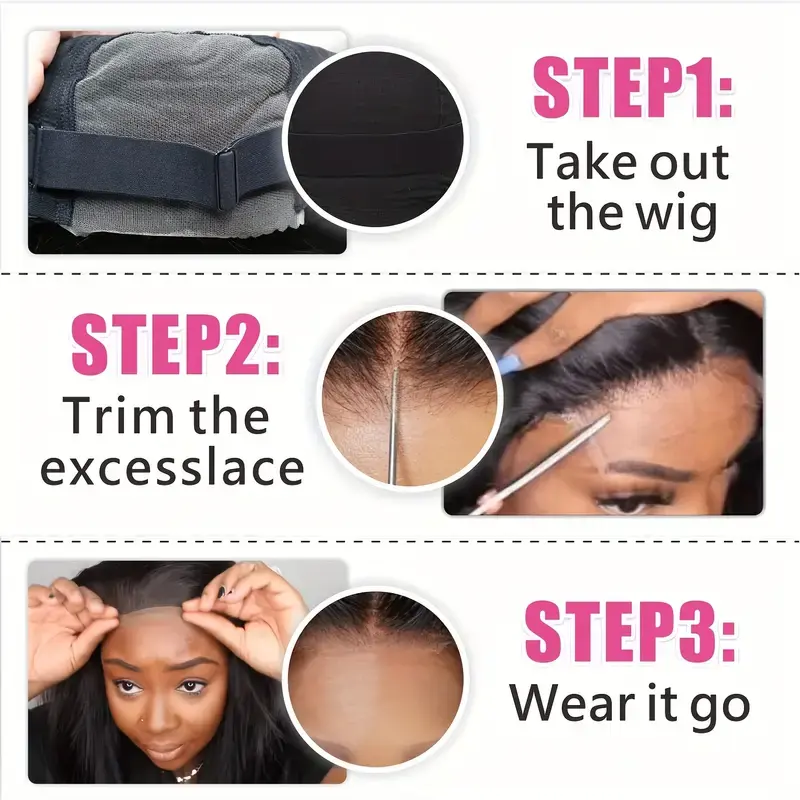 Thumbnail: Glueless Wear And Go Wigs Straight 4x6 HD Transparent Lace Front Wigs Human Hair Straight 180% Density Pre-Plucked Pre-Cut