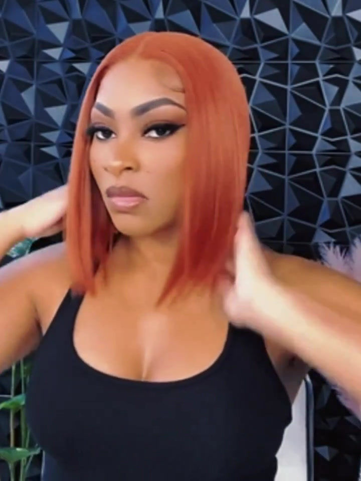 Thumbnail: Orange Ginger Short Bob Straight Hair Wigs 13x4 Lace Frontal Wigs For Women