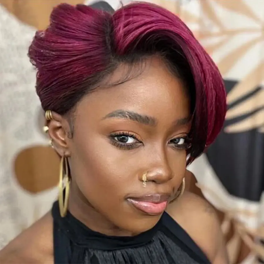 Thumbnail: 99J 13x1 Pixie human hair Lace Front wig