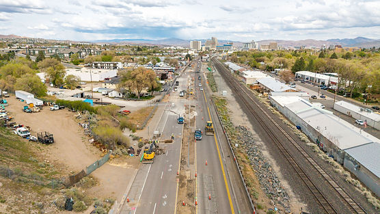 Construction view of the road with trucks and equiptment