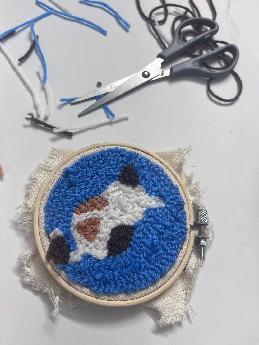 birds eye view cat punch needle on table
