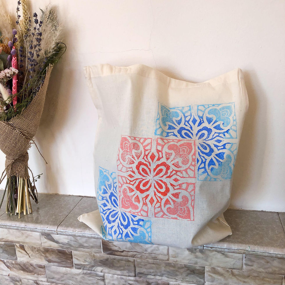 Tile Lino Print Tote Bag