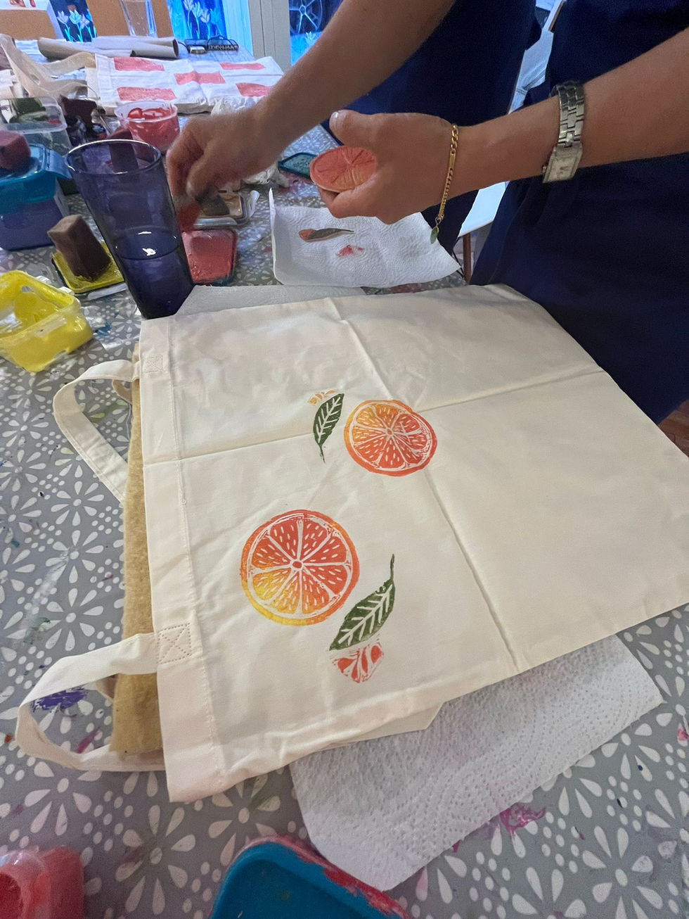 oranges printed on a tote bag