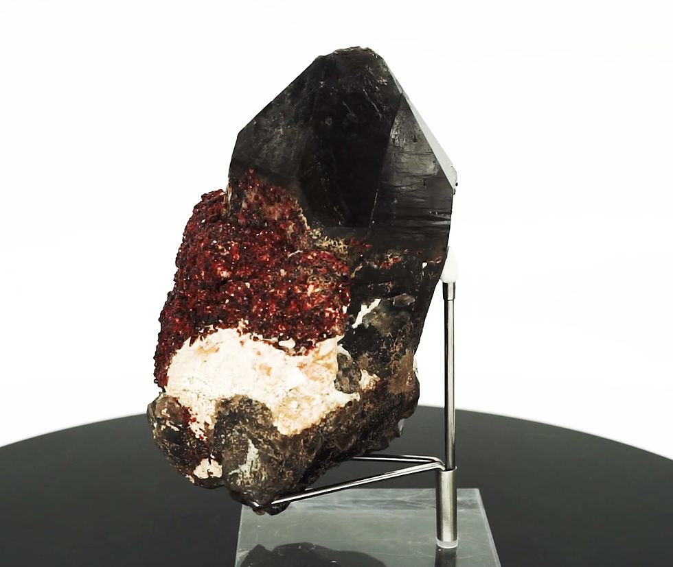 Thumbnail: Large Smoky Quartz with Red Garnet Double Terminated Crystal Fujian