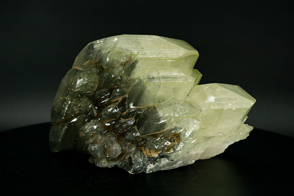 Thumbnail: UV-Reactive Large UFO Calcite Green and Yellow ChenZhou Mine Hunan