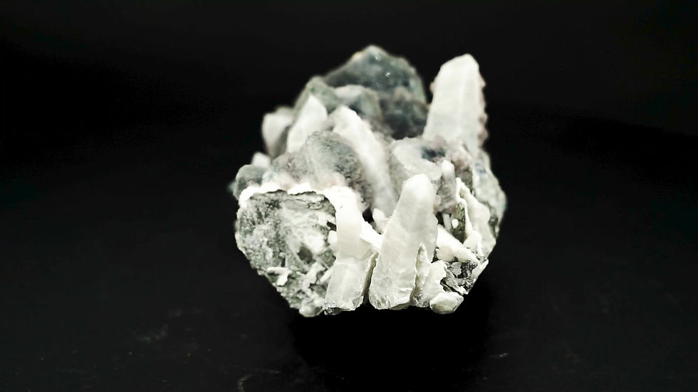Thumbnail: Green Octahedron Fluorite on Candle Quartz Inner Mongolia