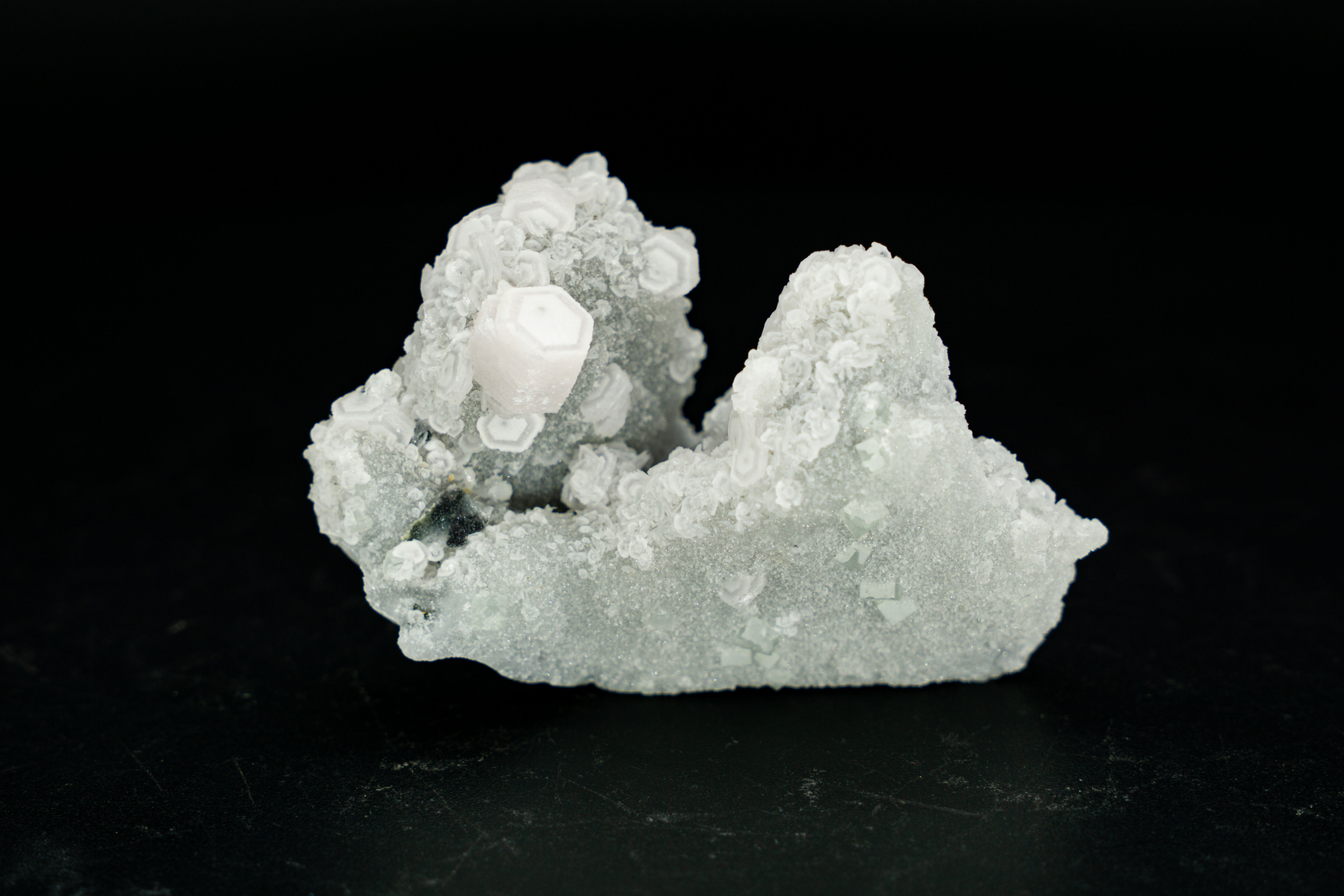 UV-Reactive Pink Coin Calcite and Green Fluorite Fujian