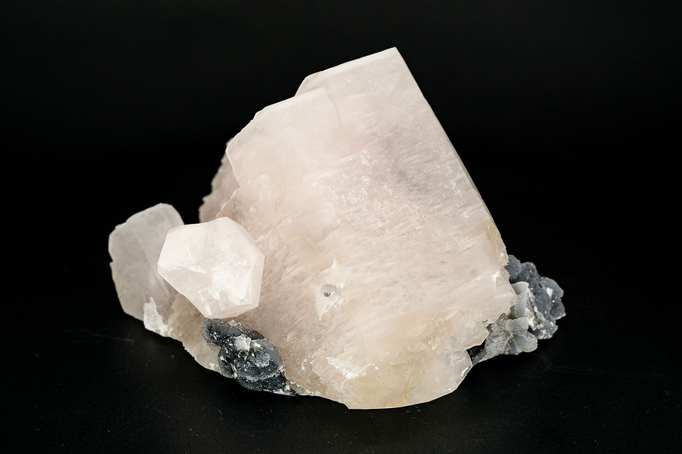 UV-Reactive Large Pink Calcite with Crystal Quartz Fujian