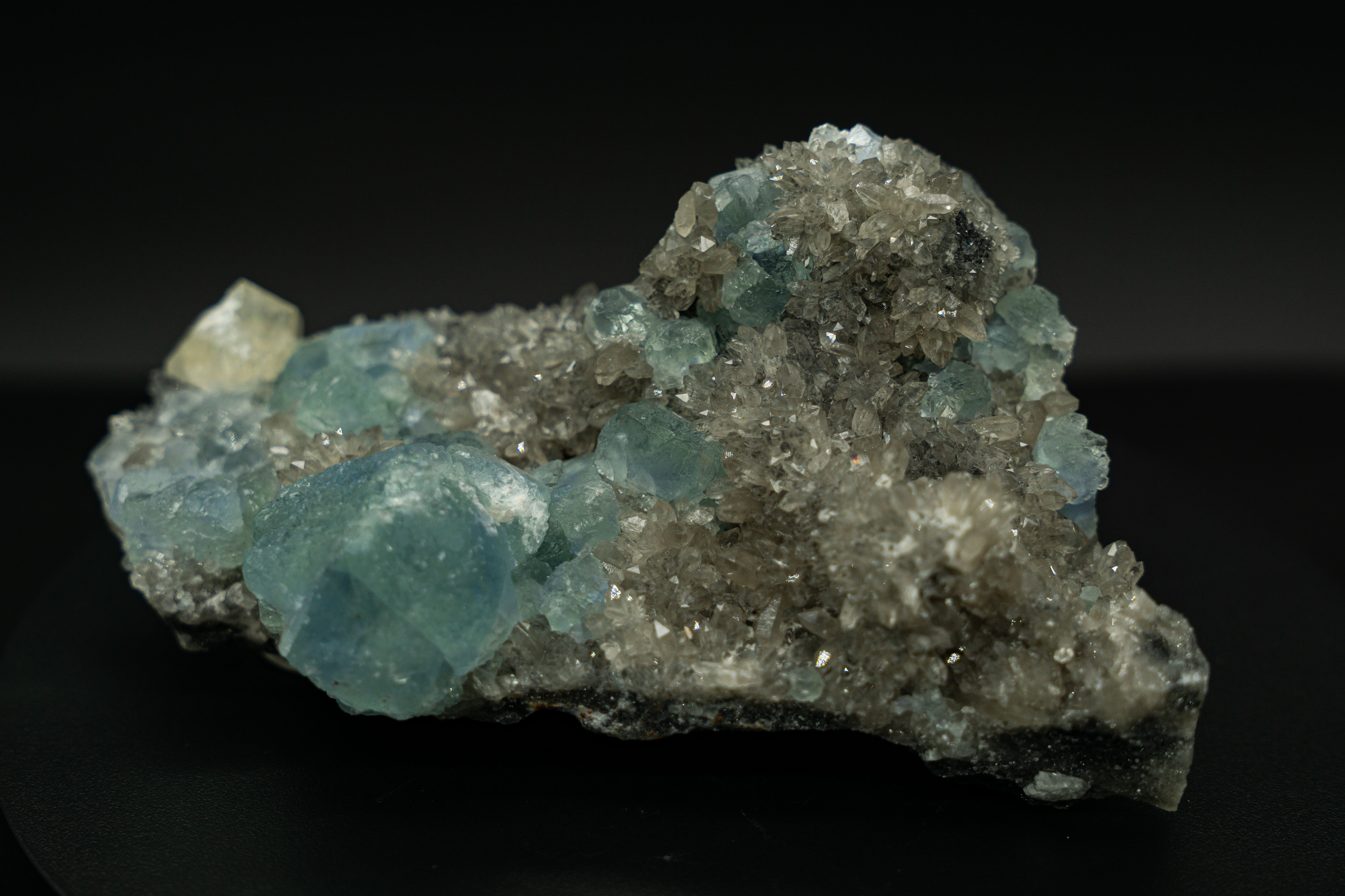 Tanzanite Fluorite & Yellow Calcite on Crystal Quartz