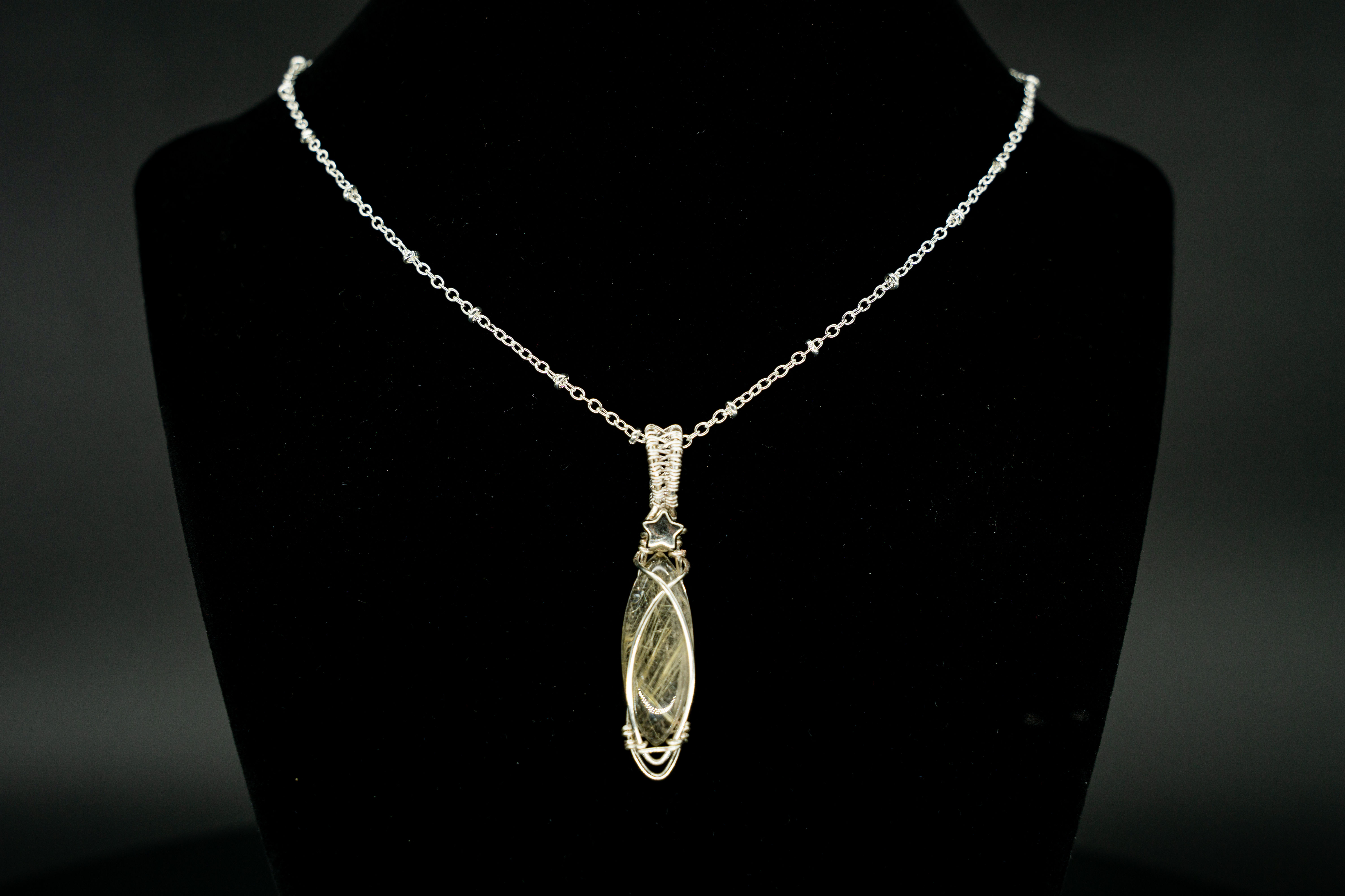 Rutilated Quartz Pendant Necklace Handmade Wire Wrapped Jewelry