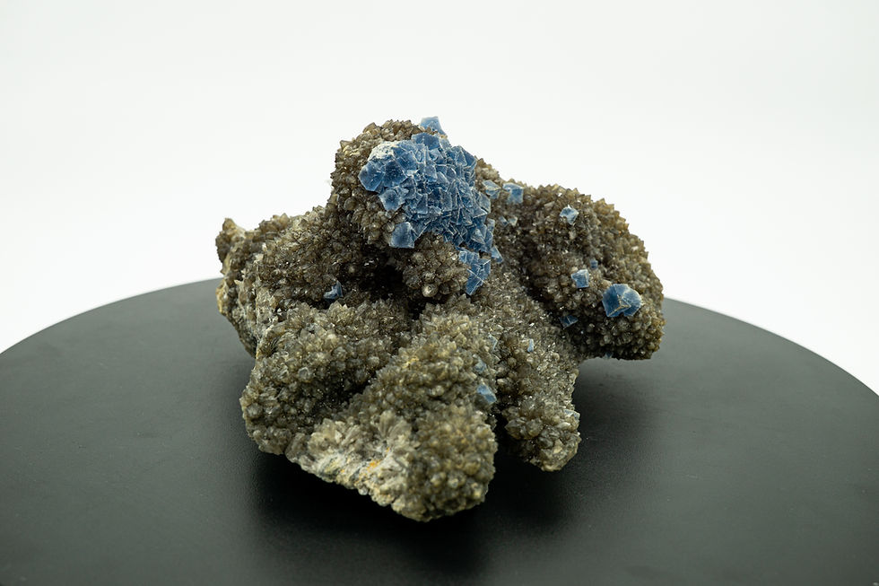 Large Blue Fluorite on Black Crystal Quartz Fujian