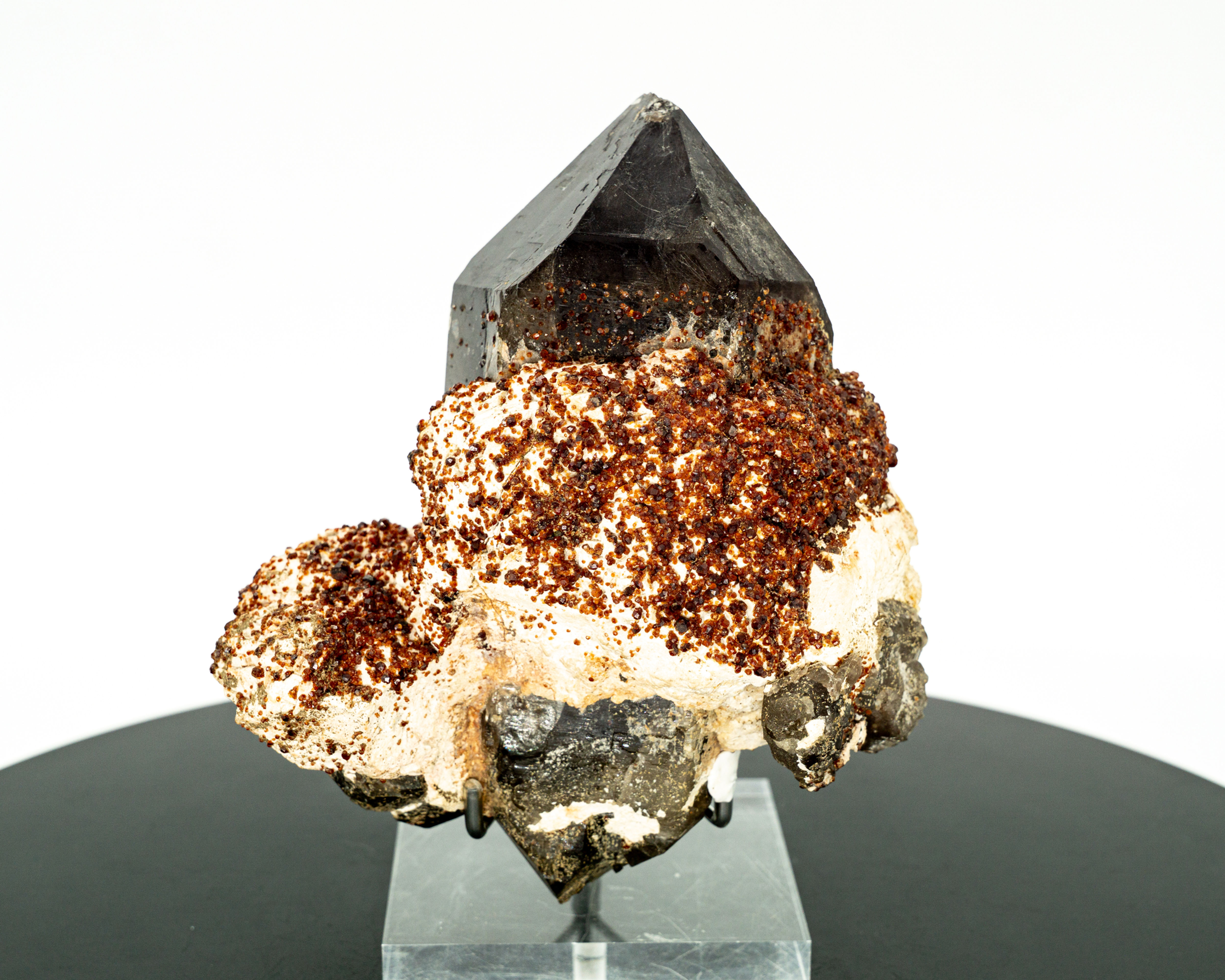 Large Smoky Quartz with Red Garnet Double Terminated Crystal Fujian