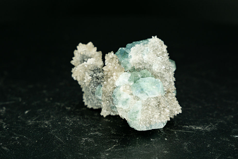 Thumbnail: Green Tanzanite Fluorite on Crystal Quartz Fujian