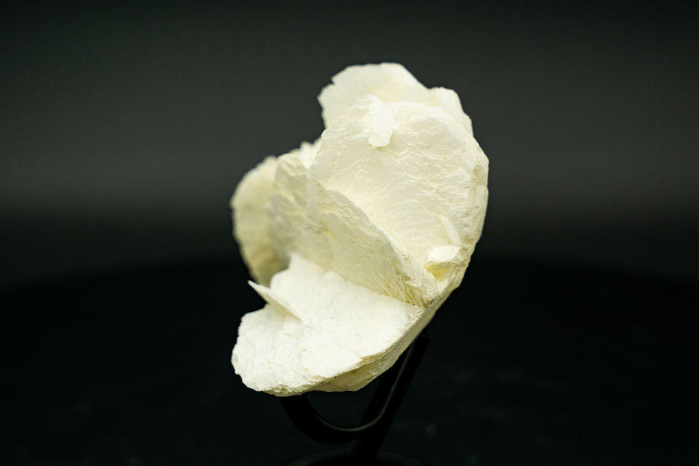 Thumbnail: UV-Reactive White Rose Calcite Crystal with Black Stand Fujian