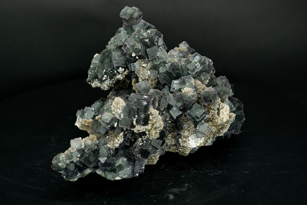 UV-Reactive Large Green Fluorite & Calcite on Crystal Quartz Fujian
