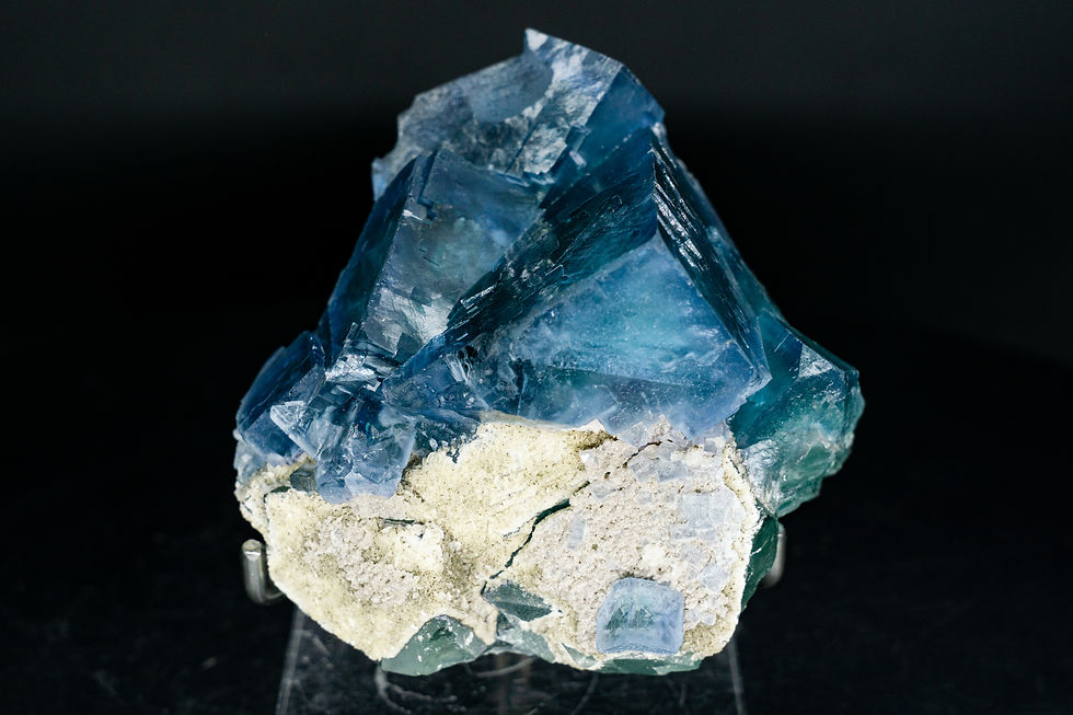 Blue & Green Fluorite with White Calcite and Acrylic Stand Fujian