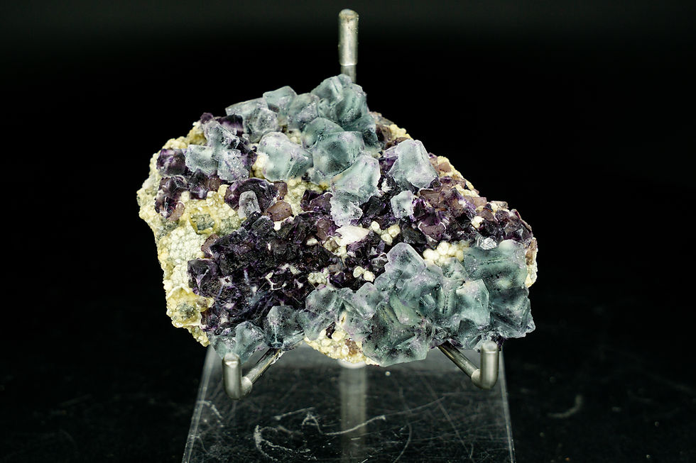 UV-Reactive Blue & Purple Fluorite on Yellow Muscovite Mica Yindu Mine Inner Mongolia