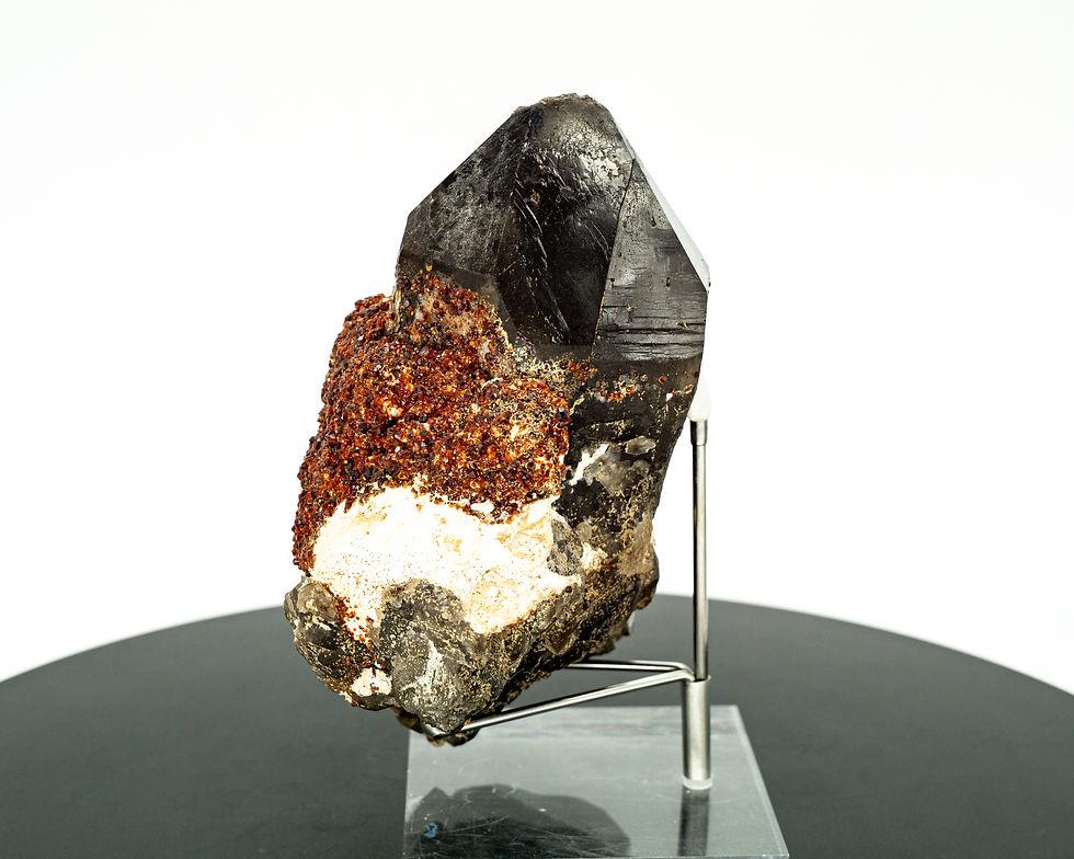 Thumbnail: Large Smoky Quartz with Red Garnet Double Terminated Crystal Fujian