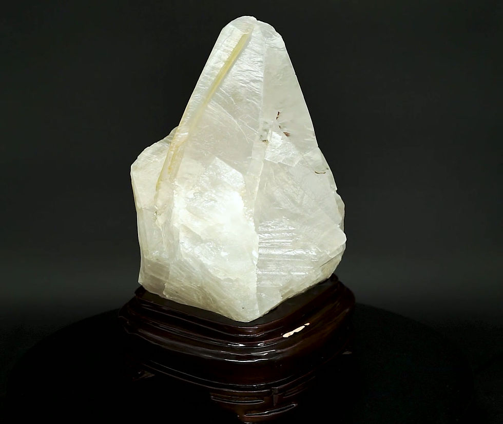 Thumbnail: X-Large UV-Reactive Clear Dogtooth Calcite with Wooden Stand Fujian