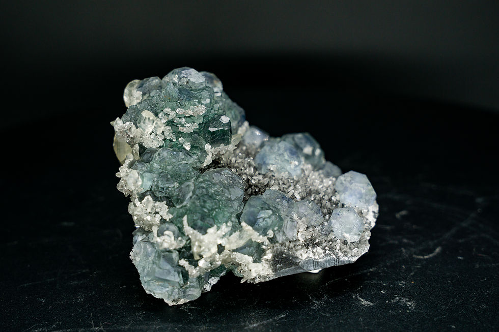Thumbnail: Green Tanzanite Fluorite & UV-Reactive Calcite on Crystal Quartz Fujian
