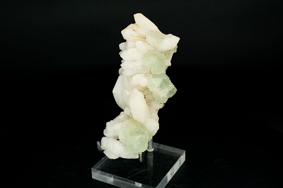 Thumbnail: UV-Reactive Green Fluorite on Crystal Quartz Inner Mongolia