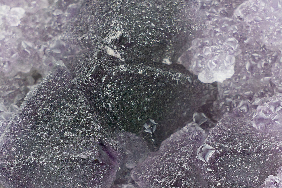 Green & Purple Octahedron Fluorite on UV-Reactive Calcite Inner Mongolia