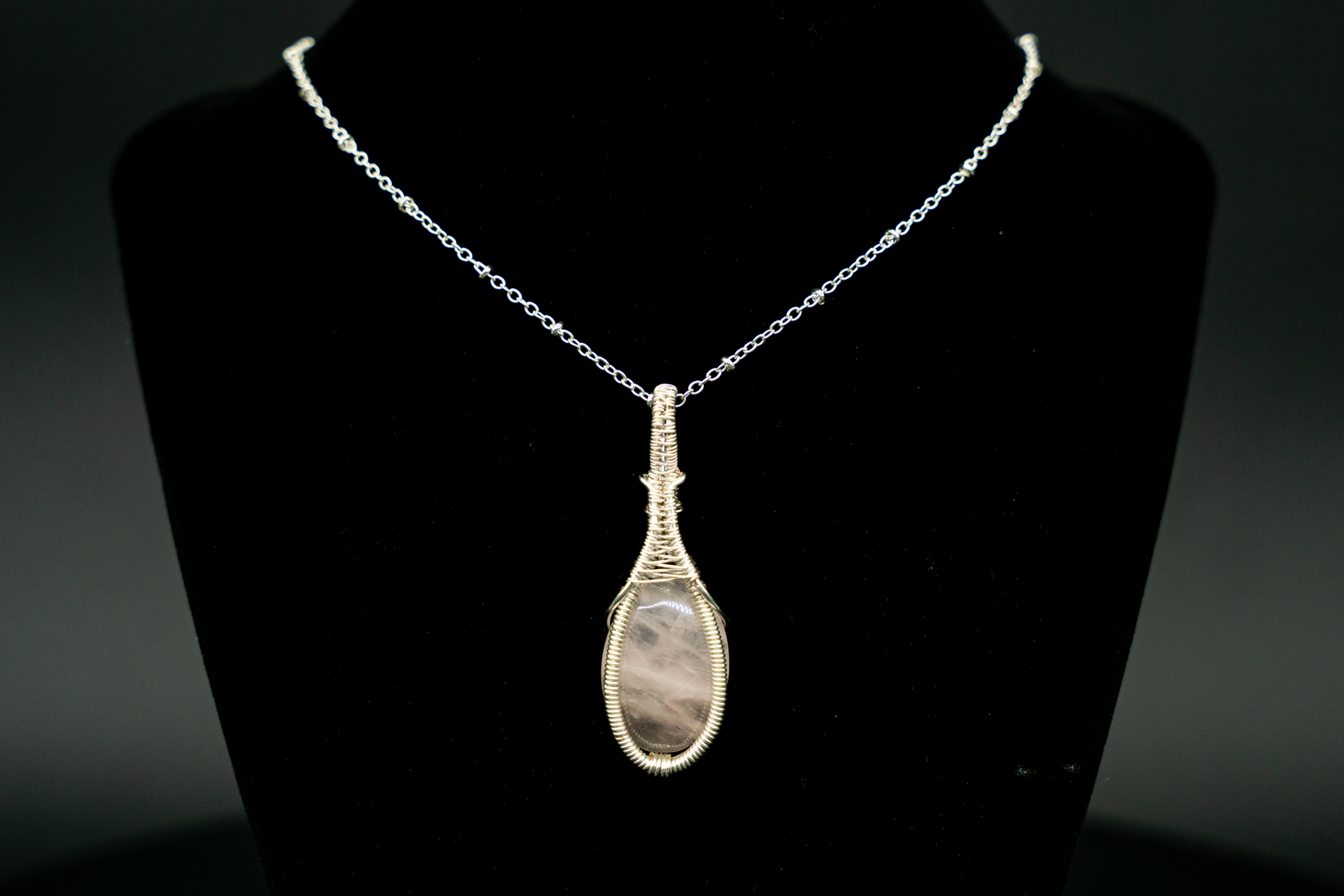 Rose Quartz Pendant Necklace Handmade Wire Wrapped Jewelry
