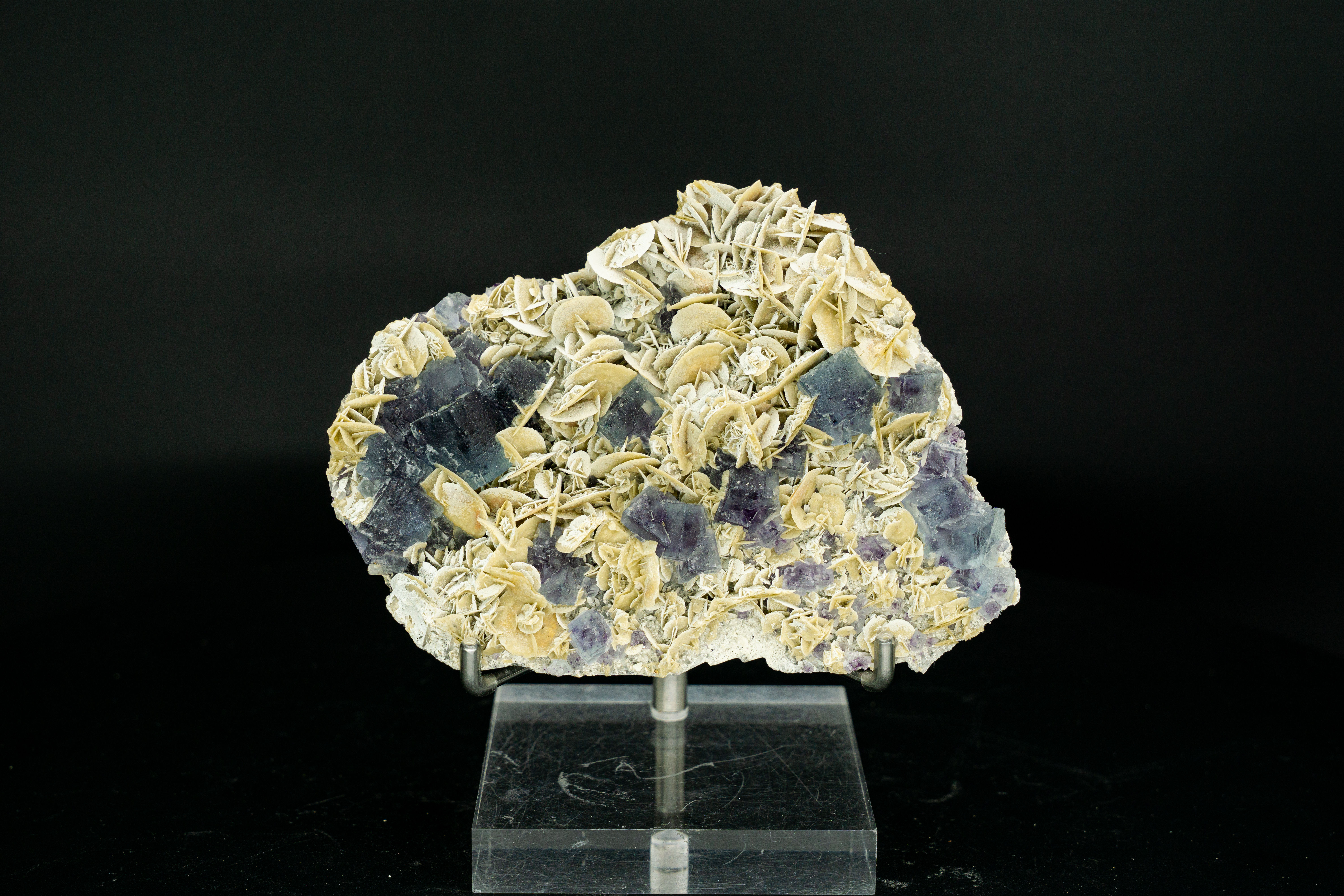 UV-Reactive Blue Fluorite on Siderite with Acrylic Stand Yindu Mine Inner Mongolia