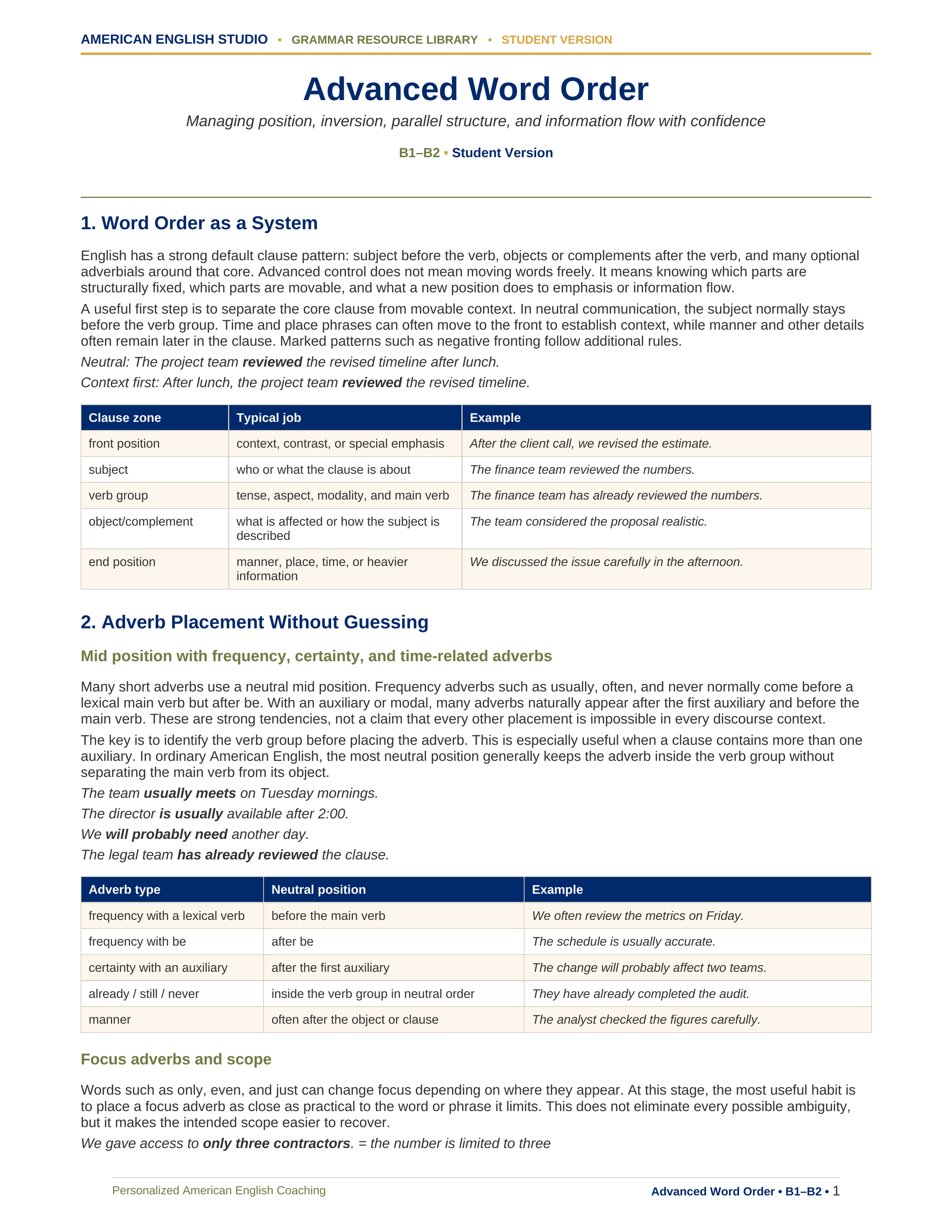 Advanced Word Order grammar resource preview