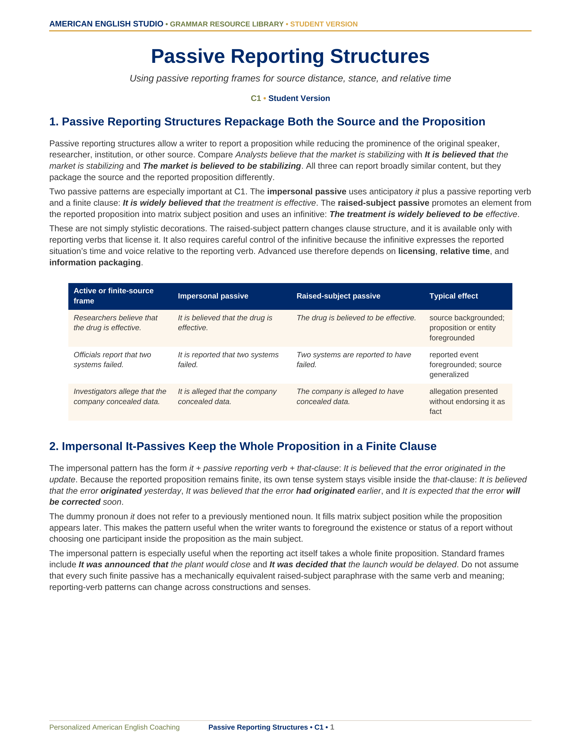 Passive Reporting Structures grammar resource preview