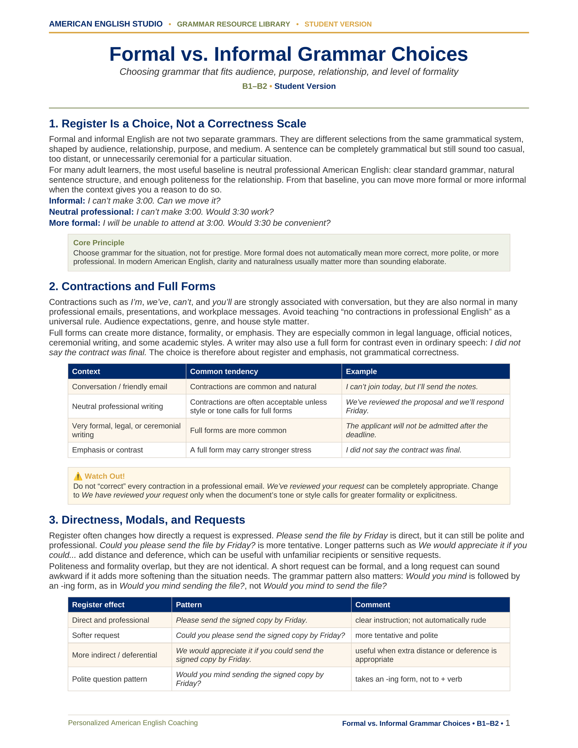 Formal vs. Informal Grammar Choices grammar resource preview