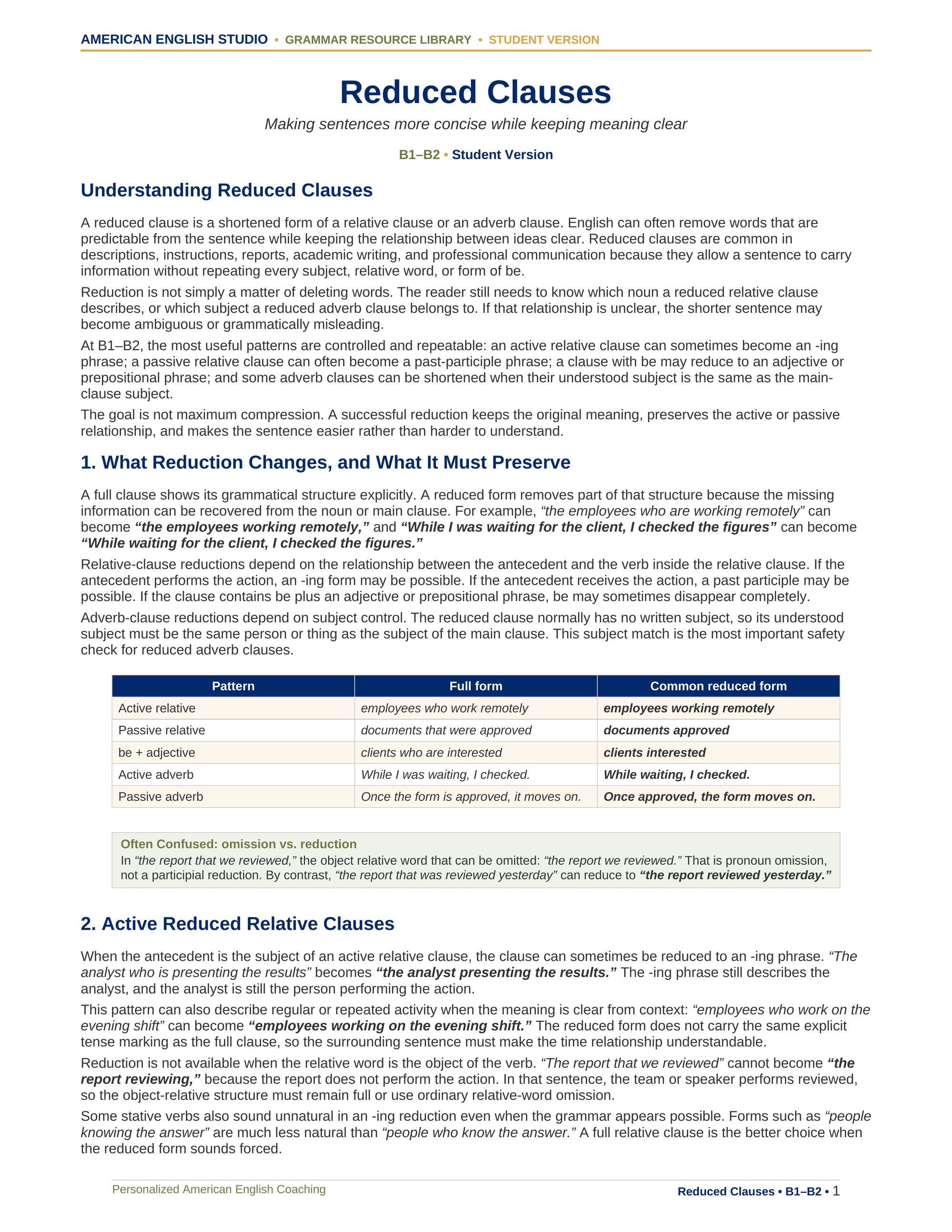 Reduced Clauses grammar resource preview