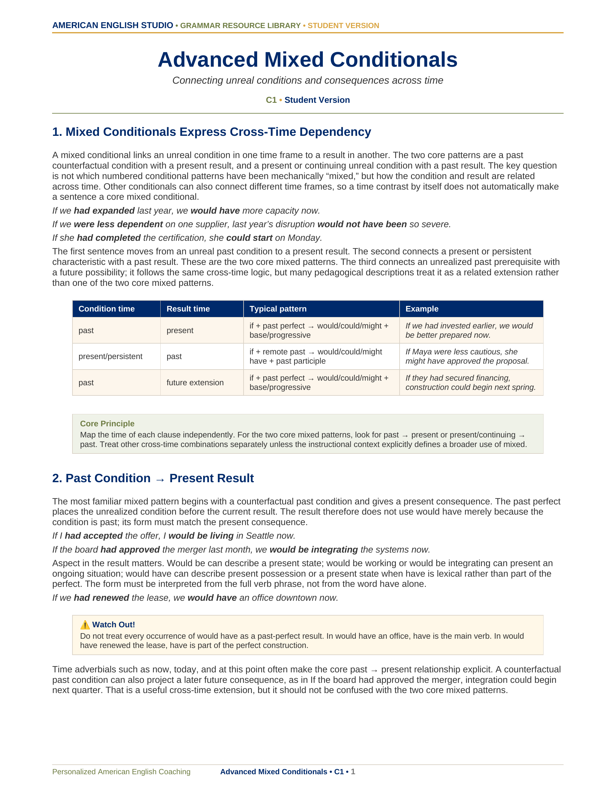 Advanced Mixed Conditionals grammar resource preview
