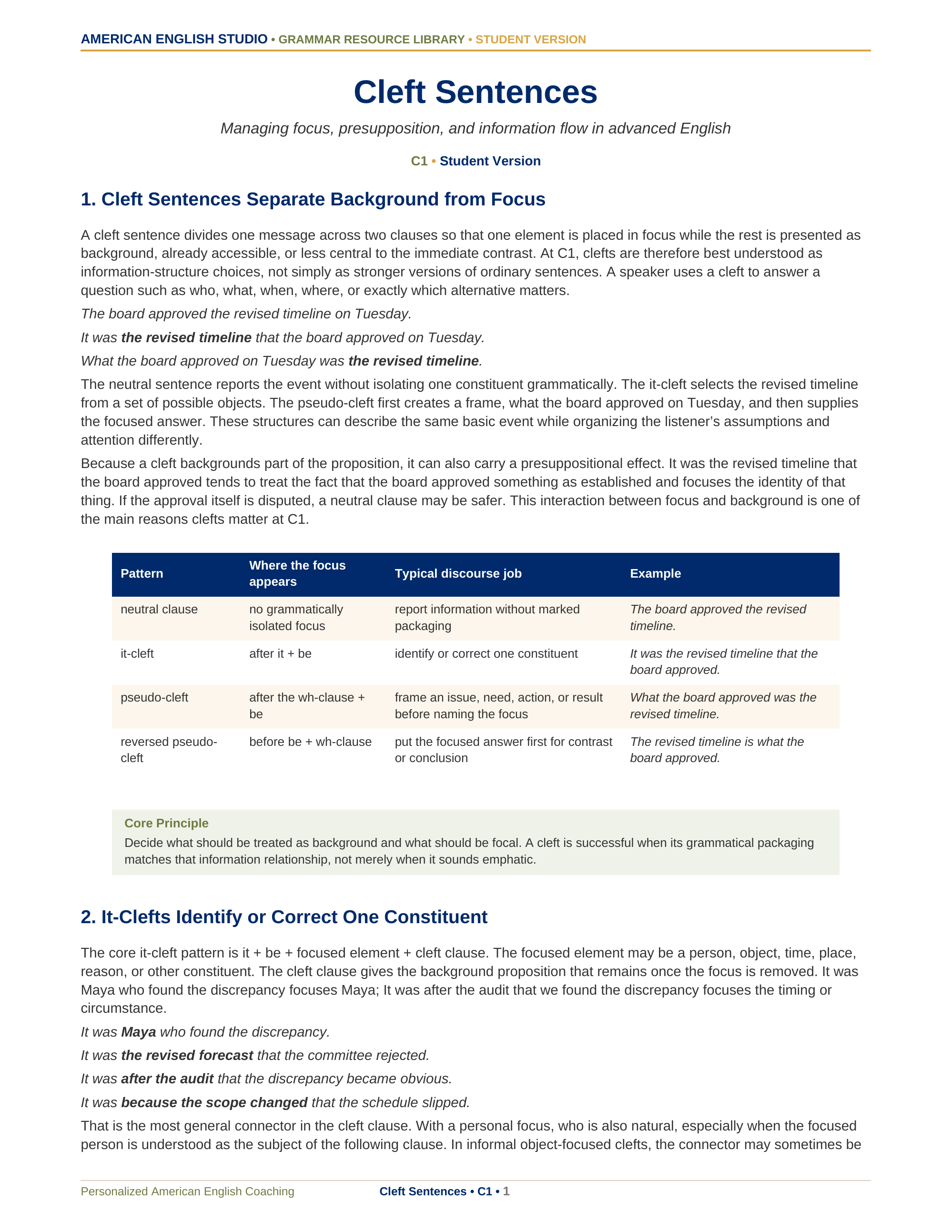 Cleft Sentences grammar resource preview