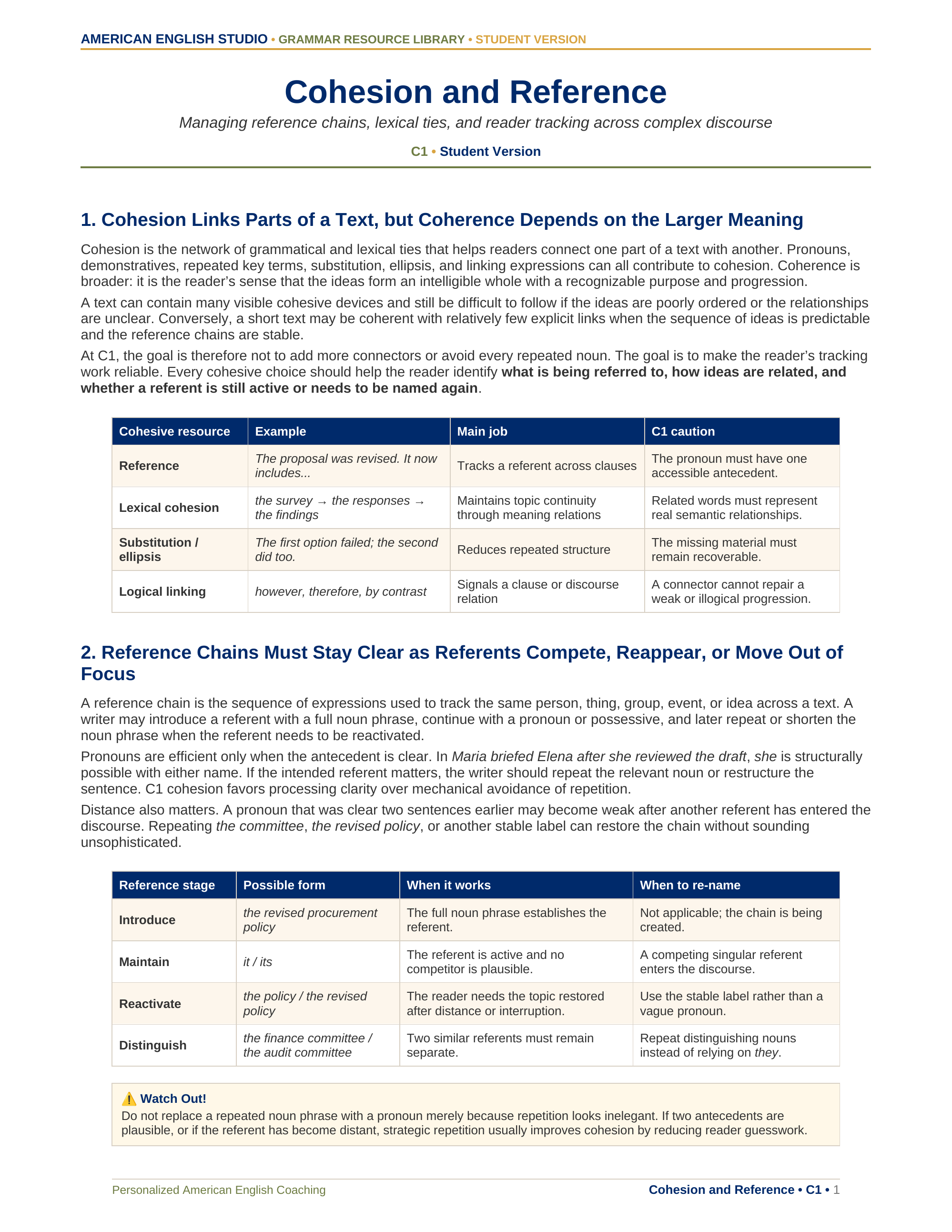 Cohesion and Reference grammar resource preview