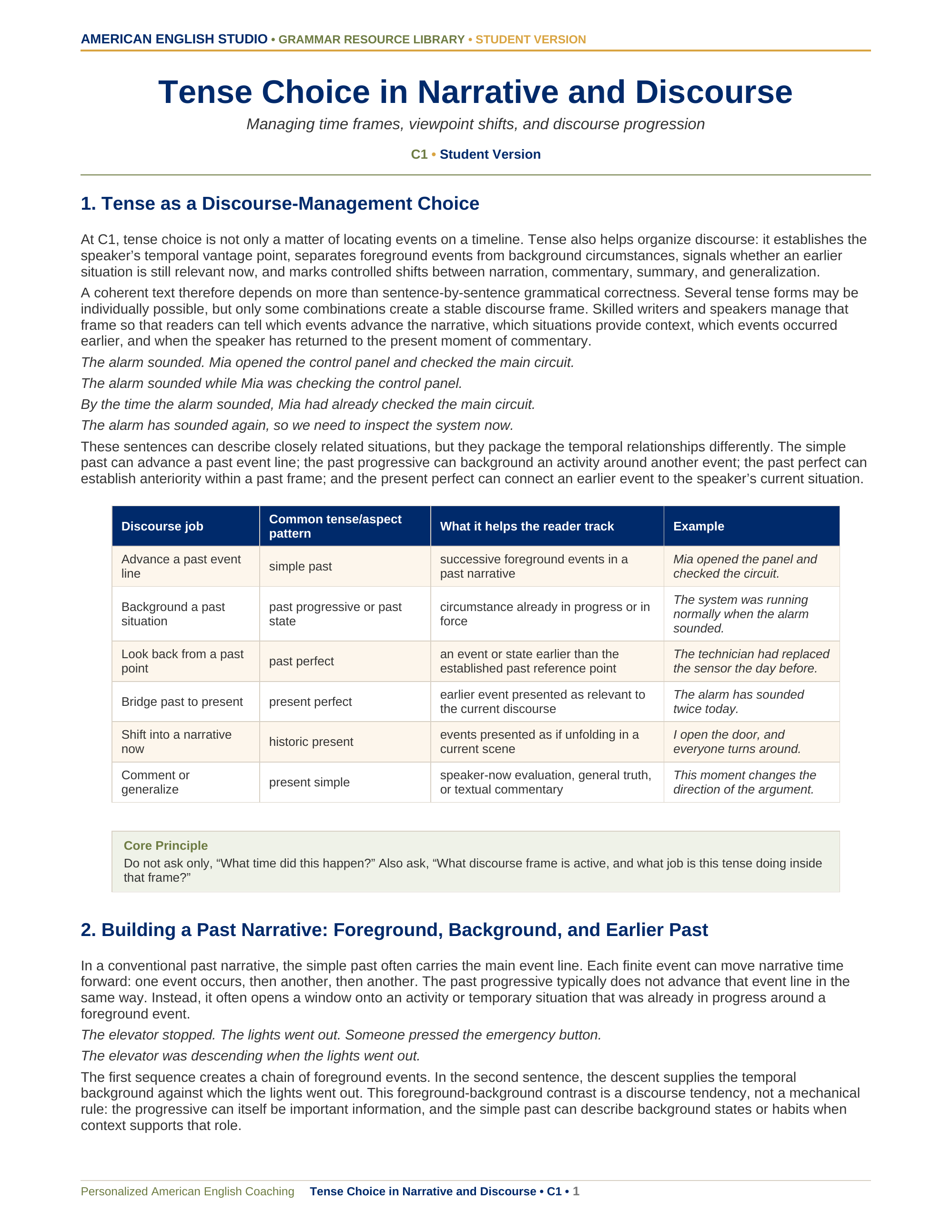 Tense Choice in Narrative and Discourse grammar resource preview