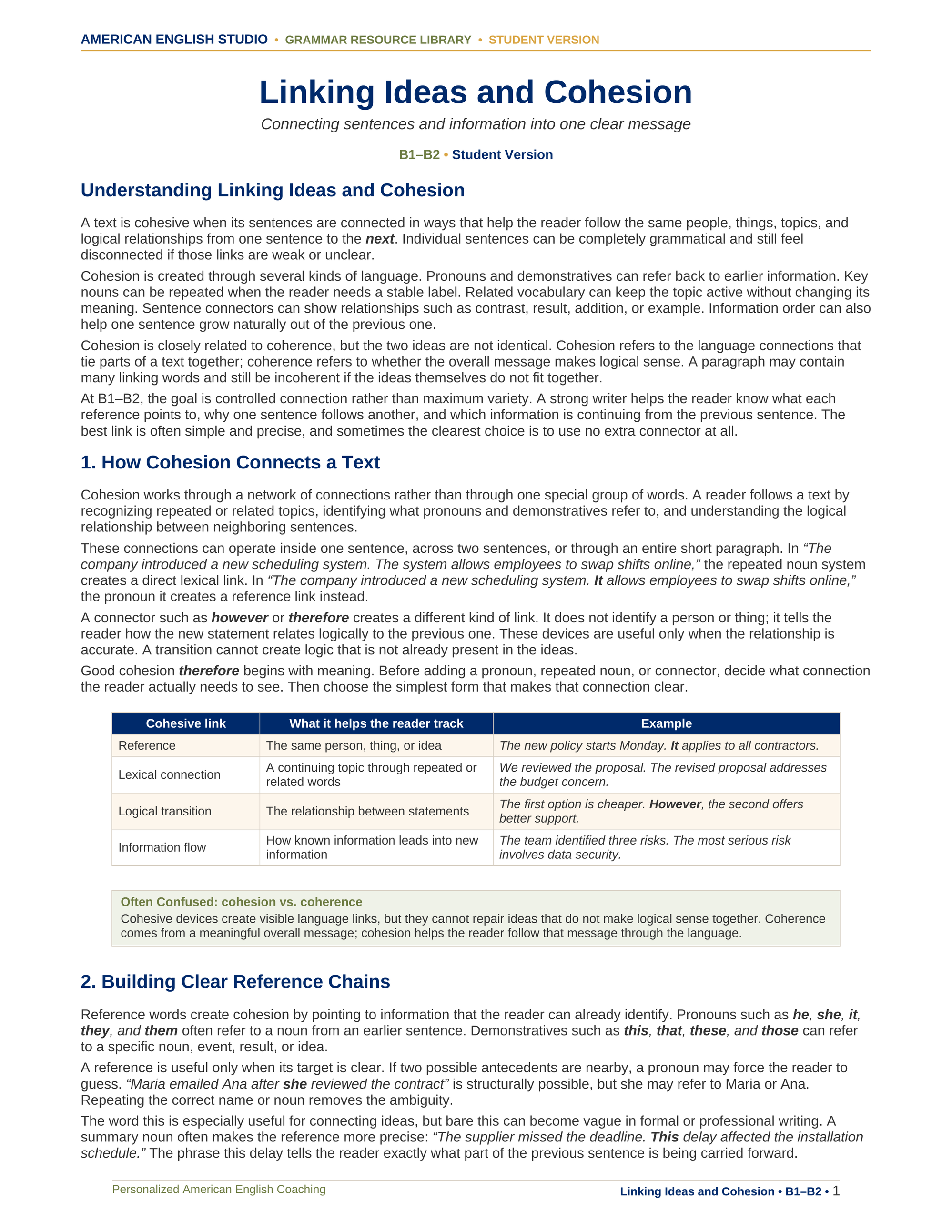 Linking Ideas and Cohesion grammar resource preview