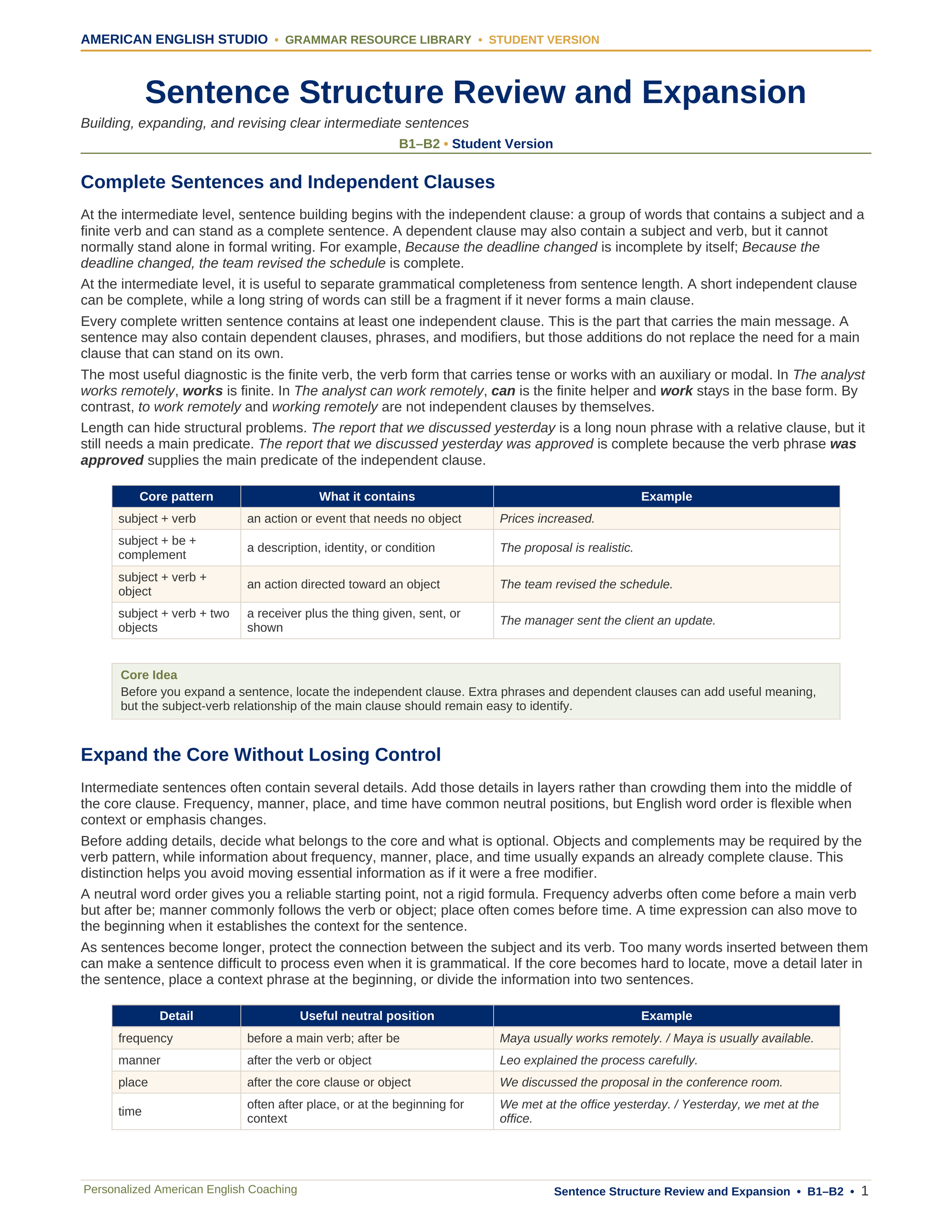 Sentence Structure Review and Expansion grammar resource preview