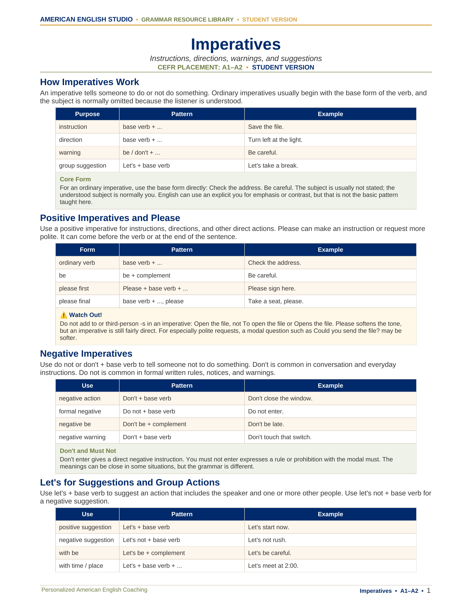 Imperatives grammar resource preview
