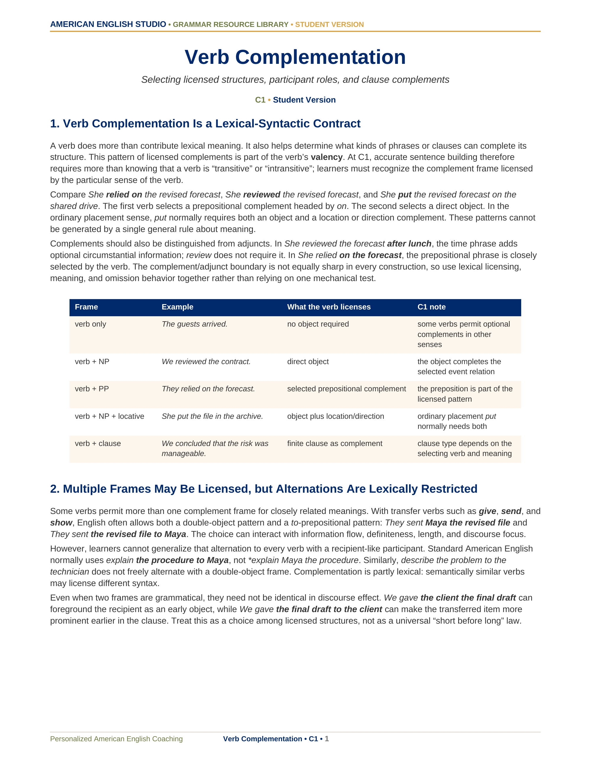 Verb Complementation grammar resource preview