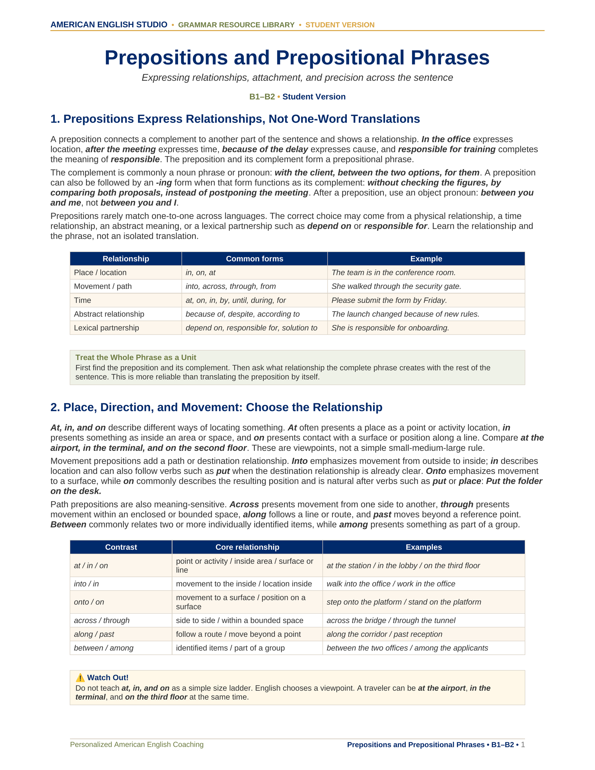 Prepositions and Prepositional Phrases grammar resource preview