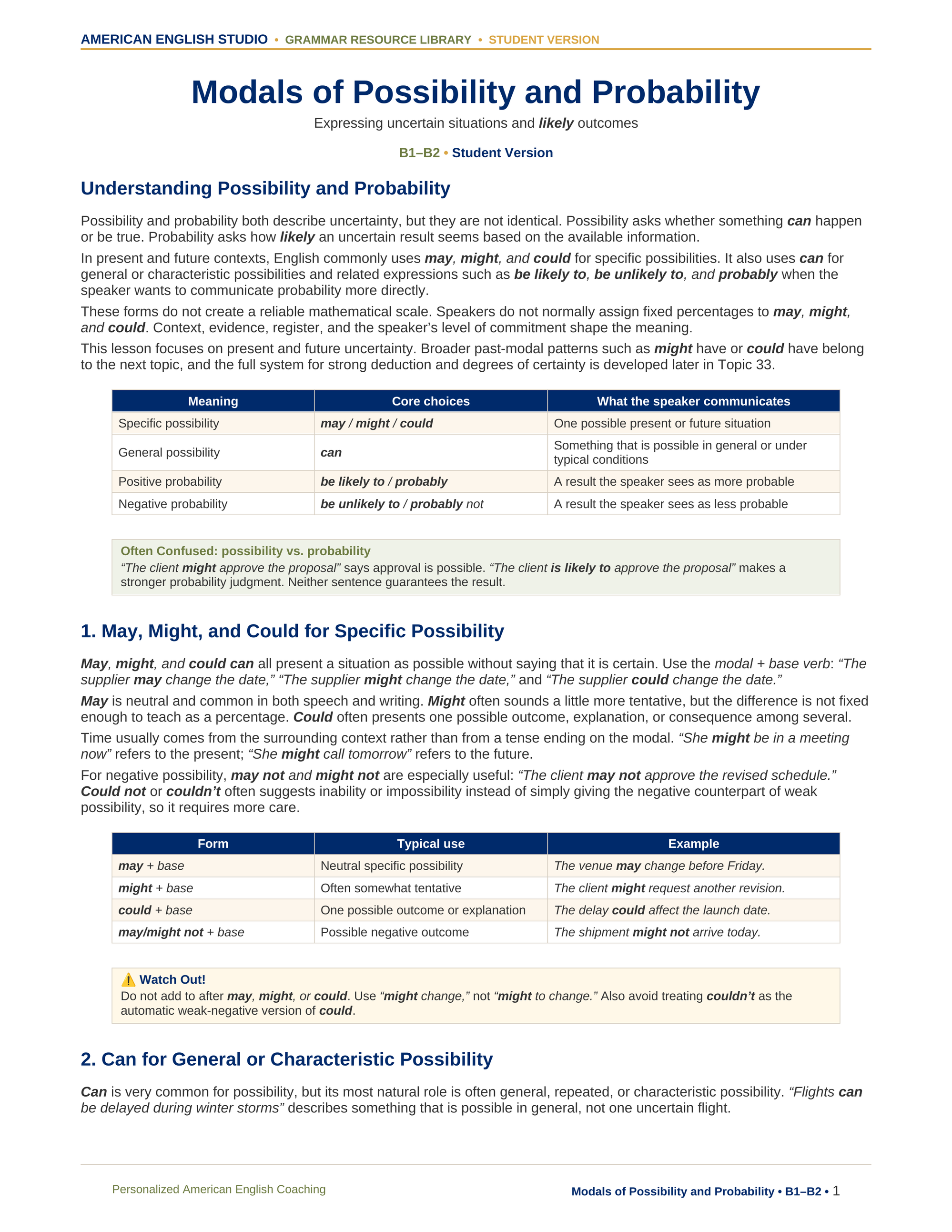 Modals of Possibility and Probability grammar resource preview