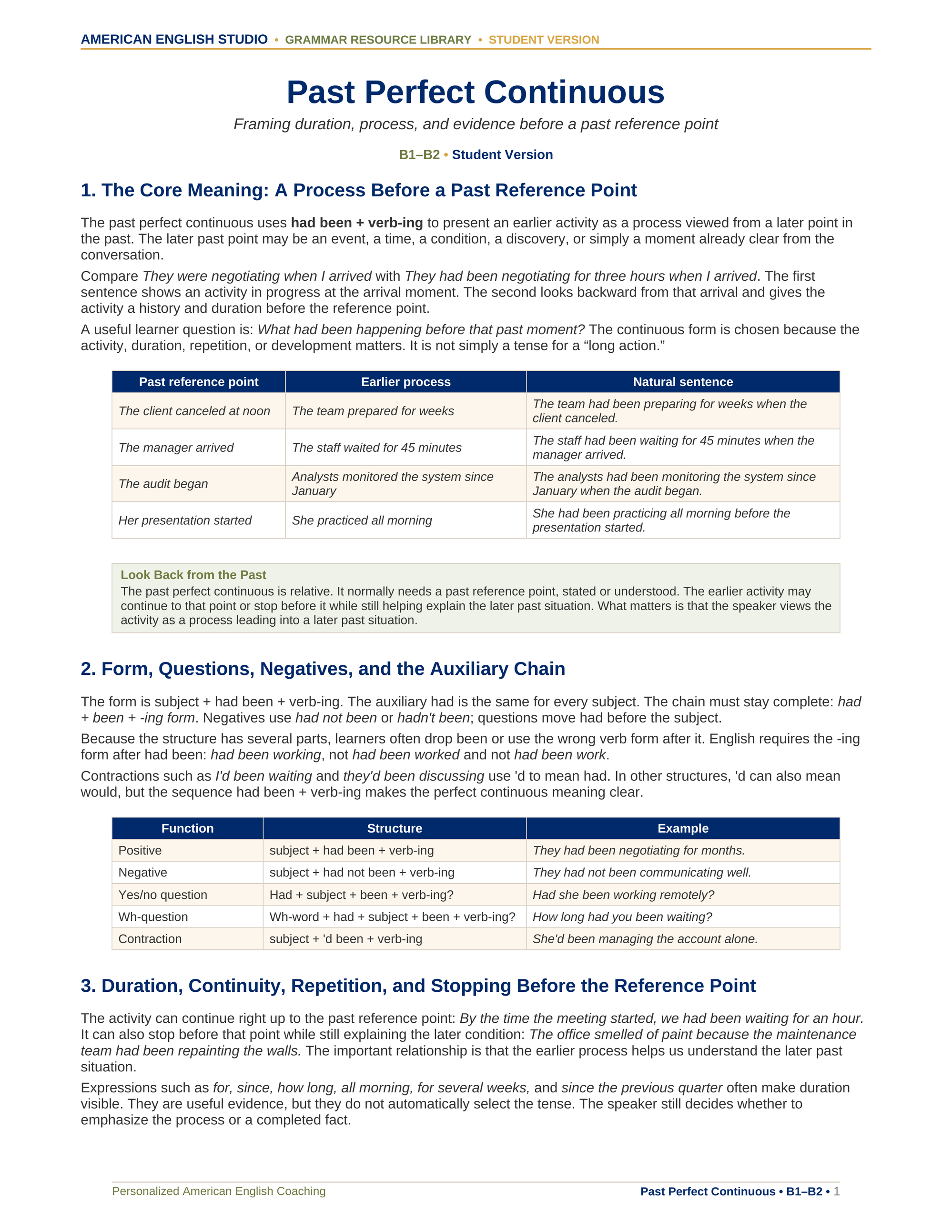Past Perfect Continuous grammar resource preview
