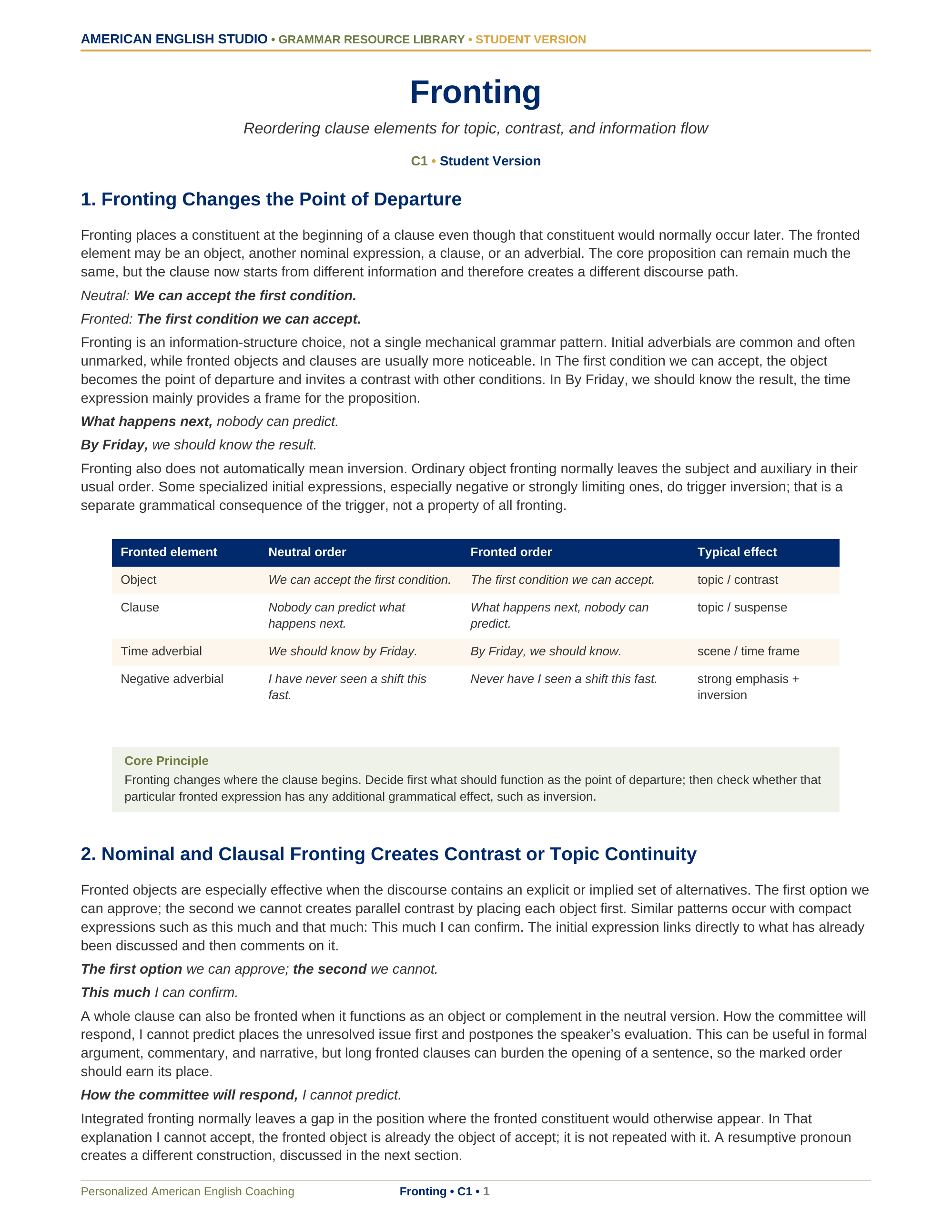 Fronting grammar resource preview