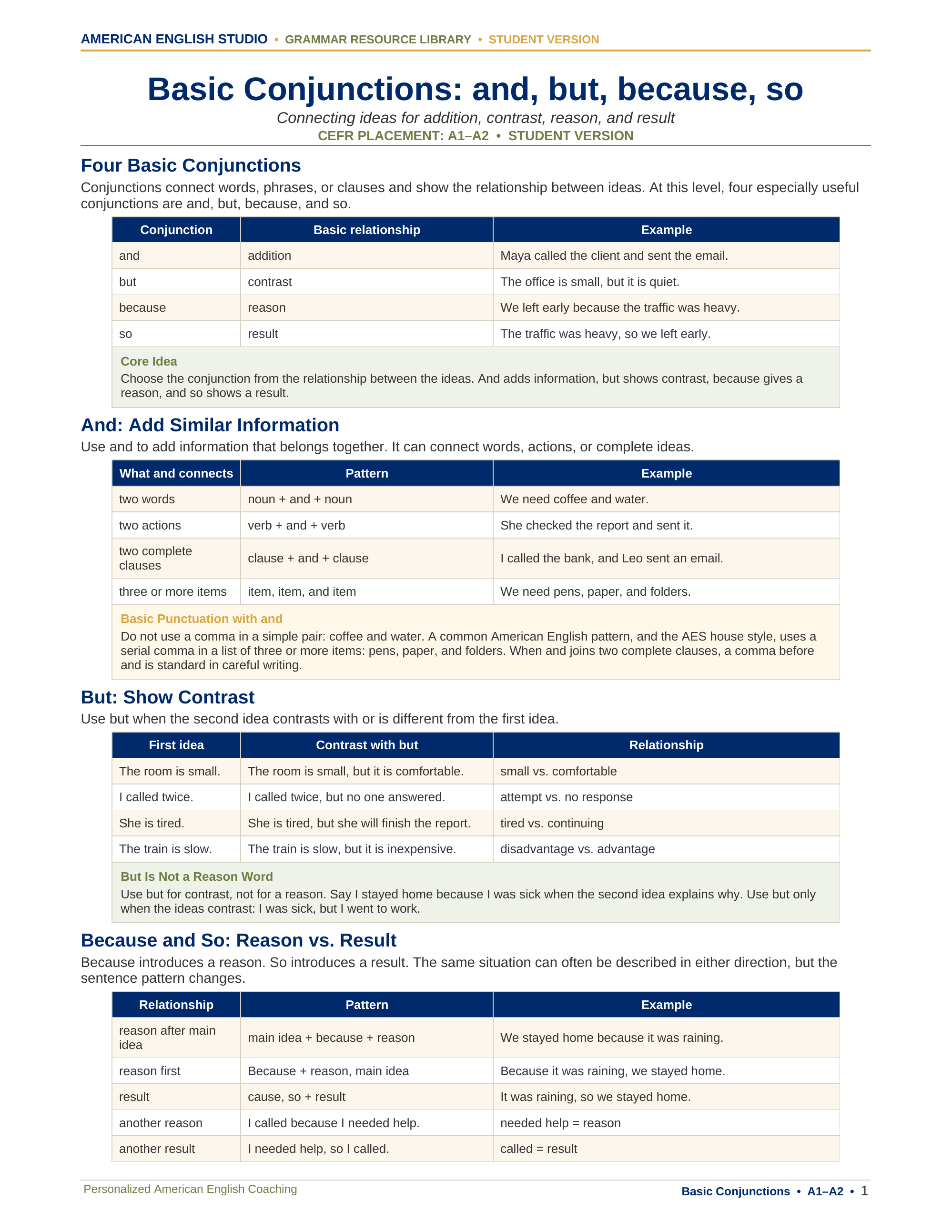 Basic Conjunctions: and, but, because, so grammar resource preview
