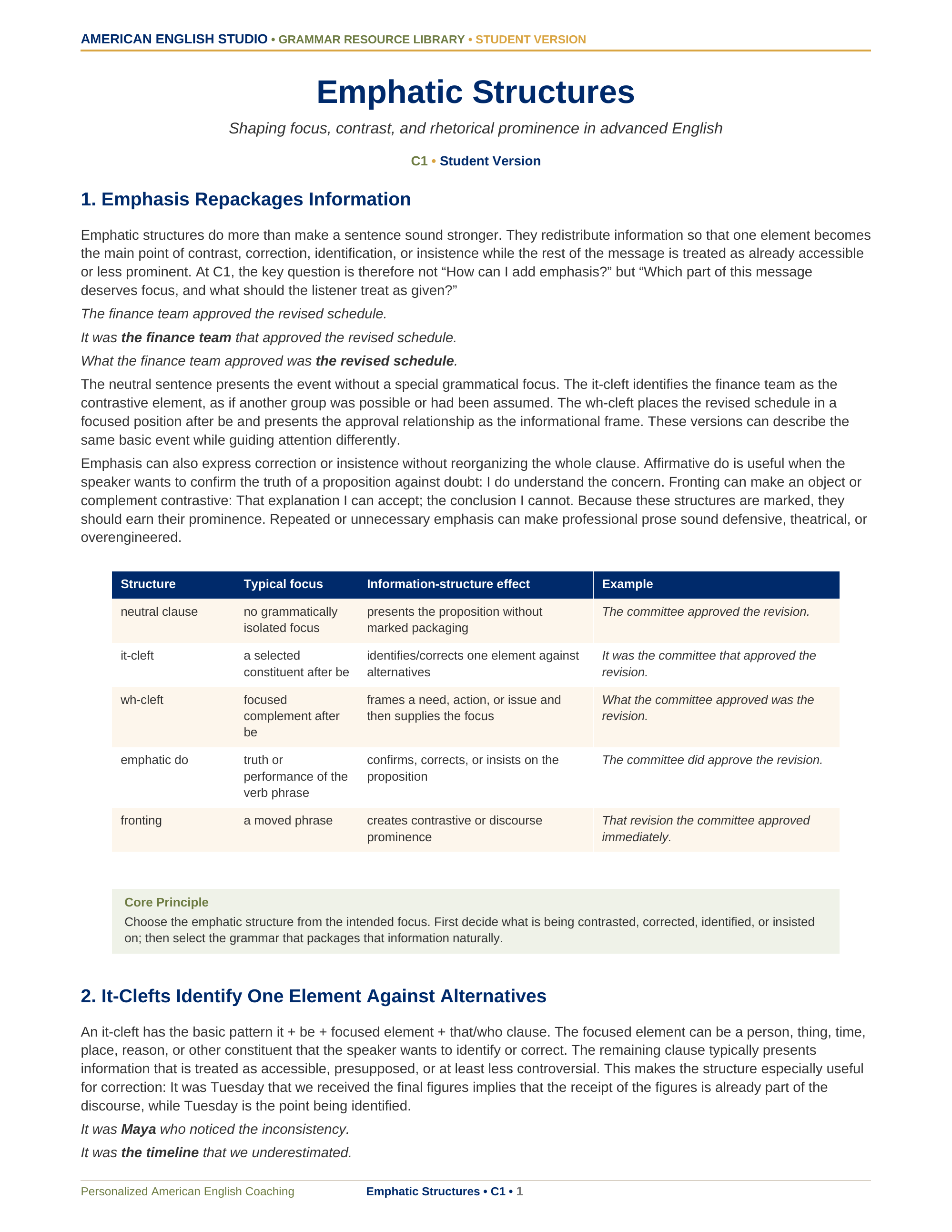 Emphatic Structures grammar resource preview